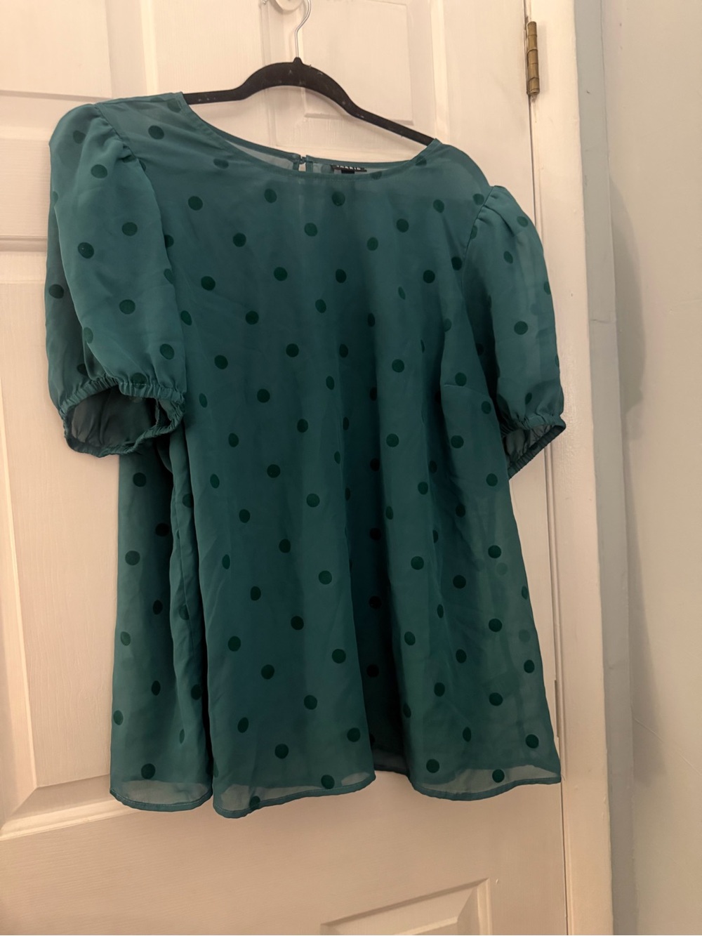 Torrid Size 2 Teal Polka Dot Sheer Puff Sleeve Blouse 18/20